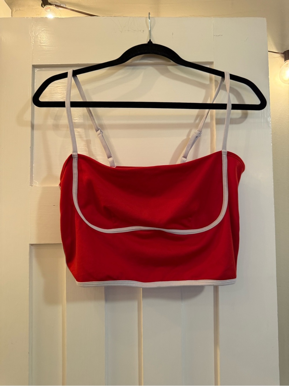 Red Contrast-Trim Cropped Cami sports bra